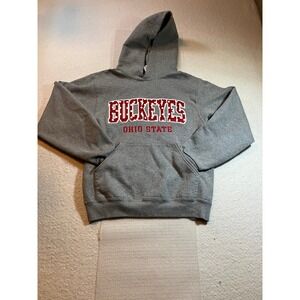 Ohio State Buckeyes Hoodie Womens Small Grey Red Embroidered Pullover Sweatshirt